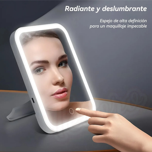 Espejo De Maquillaje Led De 3 Niveles Recargable Usb
