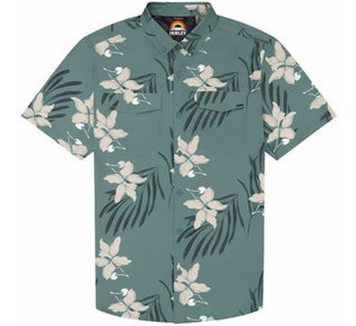 Camisa Manga Corta Hombre Hurley Upf50 - Verde Con Flores