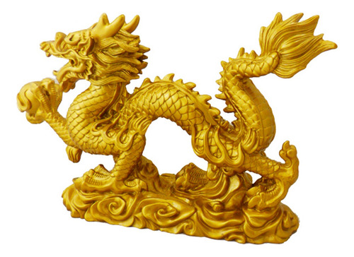 Estatua De Dragón Dorado Del Zodíaco Chino, Decoración De An