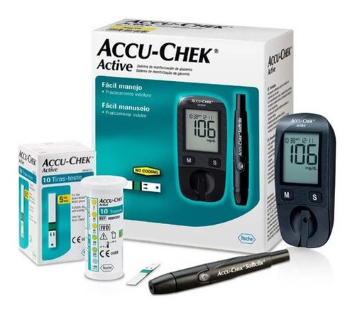Glicosimetro Accu Chek Active Kit Novo Roche Medidor Diabete