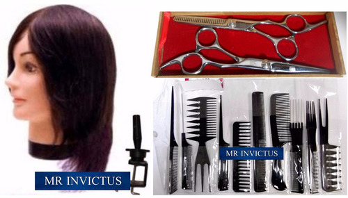 Kit Peluqueria Cabeza Practica + 2 Tijeras + Set 10 Peines