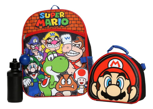 Super Mario Bros - Mochila Con Lonchera Para Niños Y Niñas, 