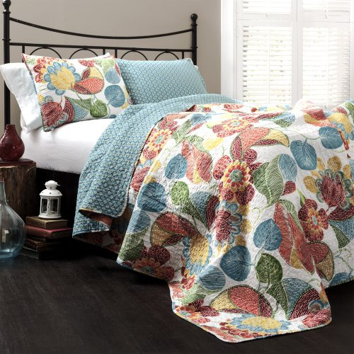 Colcha Reversible Tamaño King Diseño Floral Multicolor 3pz