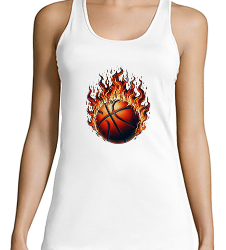 Musculosa Mujer Pelota Basquet Envuelta Llamas Fuego M1