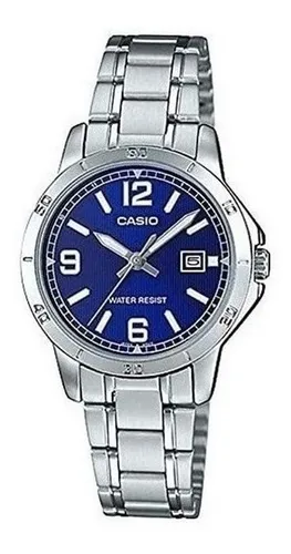 Reloj Casio Mujer Ltp-v004d Colores Surtos/relojesymas Color de la correa  Plateado Color del bisel Plateado Color del fondo Azul LTP-V004D-2B