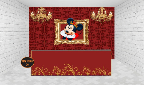 Painel Minnie Realeza 2x1,50 + Saia Mesa 2,0x0,80 (20) Lona