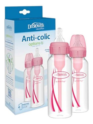 Set Biberones Rosa Dr Browns 8oz *2 Mamilas 0m+ Nivel1 Lento