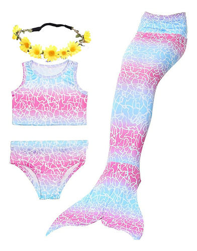 Traje De Baño  Cola De Sirena  Para Niña 3pcs