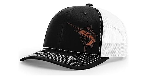 Marlin Sport Fishing Hat Parche De Cuero Grabado Con Láser R