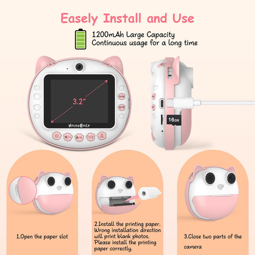 Hellobaby Cámara De Impresión Instantánea Para Niños, Cámara