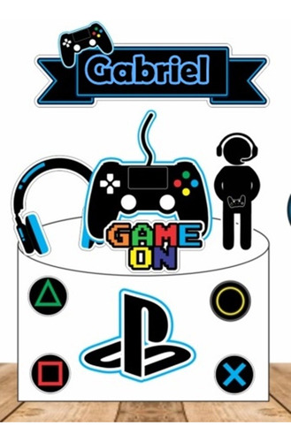 Topo De Bolo Topper De Bolo Pronto No Palito Video Game Preto Videogame