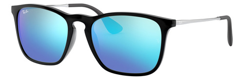 Anteojos de sol Ray-Ban Highstreet Chris Standard con marco de nailon color gloss black, lente blue de cristal espejada, varilla black/gunmetal de acero/titanio - RB4187