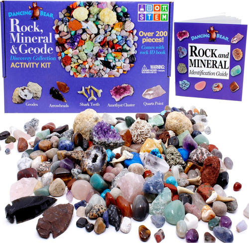 Dancing Bear Rock Mineral Collection Kit (200pcs) Con Geodas