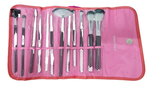 Kit Com 12 Pincéis Para Maquiagem Salmão Macrilan Kp1-5c