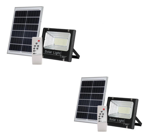 Combo Dos Focos Lámparas Led 100w Panel Solar Y Control |sz®
