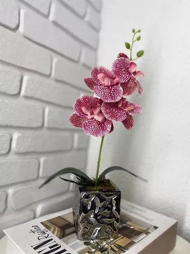 Arranjo De Orquídea Artificial Branca Em Vaso Prata