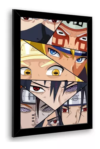 Quadro decorativo Emoldurado Olhos Personagens Naruto Anime para sala  quarto