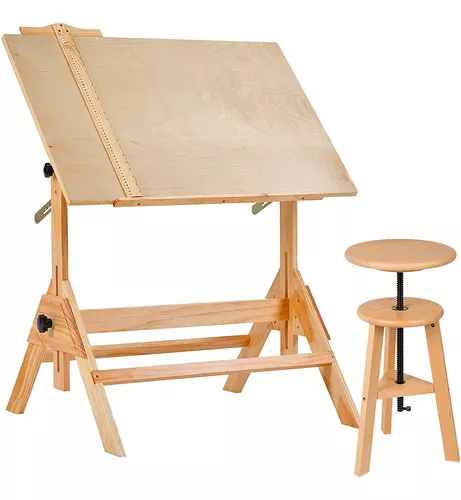  MEEDEN Mesa de dibujo de madera maciza, escritorio de dibujo de  artista, escritorio de estudio, mesa de manualidades con altura ajustable y  mesa inclinable para obras de arte, diseño gráfico, lectura 