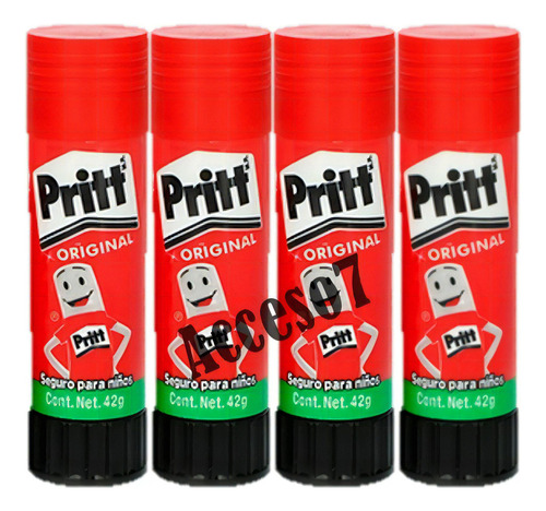 Paquete 4 Lapiz Adhesivo Pritt Grande 42gr Pegamento Barra Color Blanco