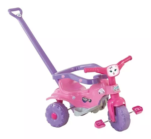 Triciclo infantil menina com empurrado