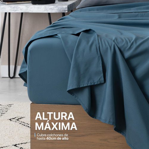 Juego De Sábanas Microfibra Fundas Almohada Azul Marino Gris