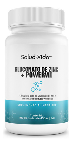 Salud&Vida MX | Zinc Gluconato de Zinc 20 mg de Zinc Elemental | 100 Cápsulas