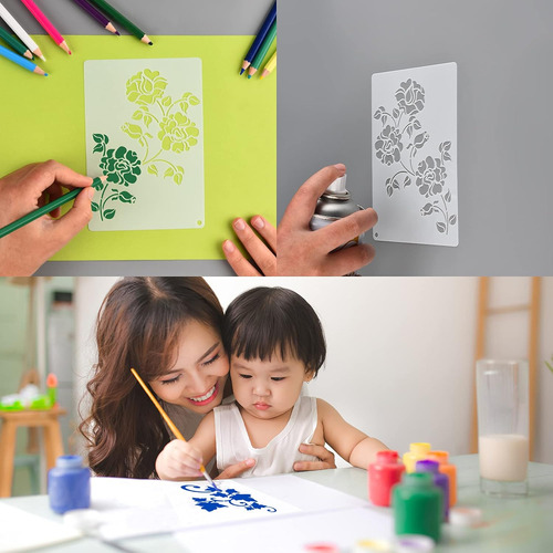 Juego De Plantillas Con Flores, Reutilizables, Para Bricolaj