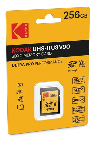 Tarjeta Memoria Kodak Sdxc 256gb Uhs-ii U3 V90 Ultra Pro 8k 