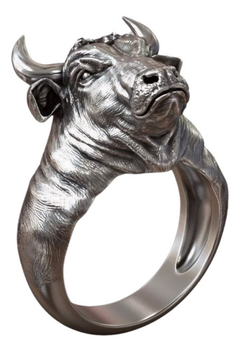 Anillo Hombre Cabeza De Toro Tauro Con Cuernos Plata 925