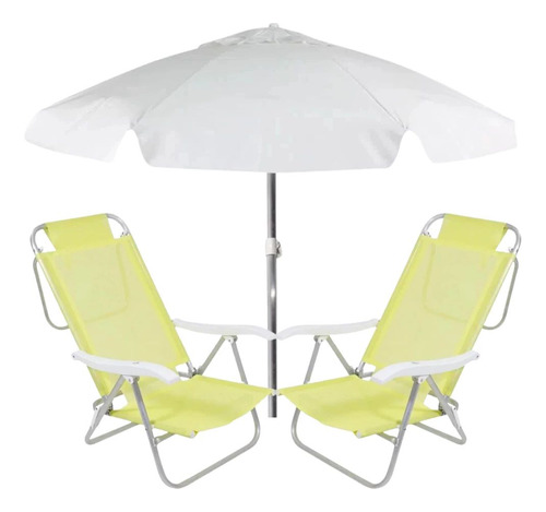 Kit Duas Cadeiras De Praia Sunny Dobrável + Guarda Sol 1,60m