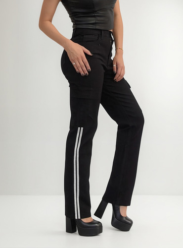 Pantalón Negro De Mezclilla Tipo Cargo Para Dama