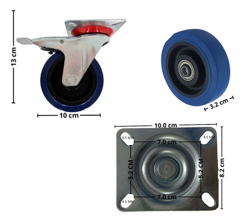 Set 4 Ruedas Color Azul Giratoria C/freno 4 Inch,cases M X04