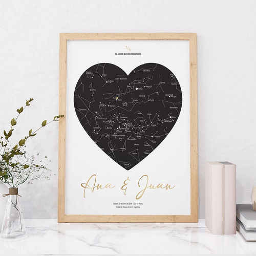 Imagen 1 de 3 de Cuadro Mapa Estelar Estrellas Aniversario Spotify Corazón