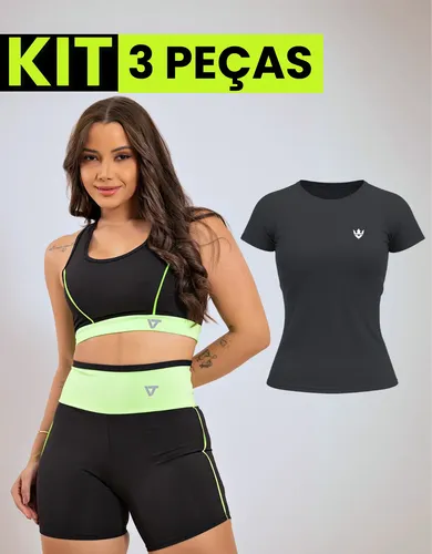 Kit Conjunto Fitness Feminino + Camiseta Roupa Academia Verde Lisa G