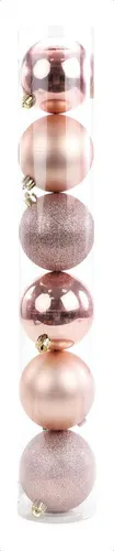 Bola De Natal Perolada Fosca E Com Glitter 6cm Jogo 6 Un Cor Rosê / Rose Gold