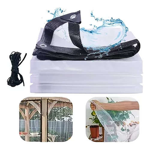 3×4mts Lona Transparente Resistente Impermeable +10m Cuerda