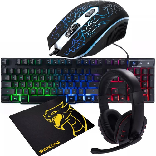 Kit Gamer Shenlong C4001 Teclado + Mouse + Auricular + Pad