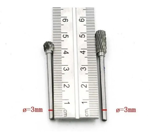 Imagen 9 de 9 de Set 10 Fresas Carburo Tungsteno Vástago 3mm = 1/8 Dremel