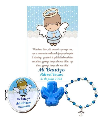 50 Recuerdos Bautizo Jabón, Espejo, Pulsera Personalizado