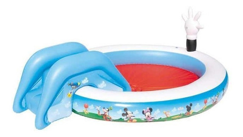 Piscina Inflable Mickey 236 Lts Tobogán Y Roseador Agua Color Azul