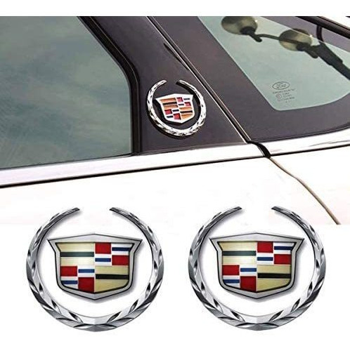 2 Pack 6cm Grille Wreath & Crest Emblem Silver Plated 3D Logo Symbol Stickers Metal Decals Labeling for Cadillac Escalade Emblem Badge for Cadillac DIY 