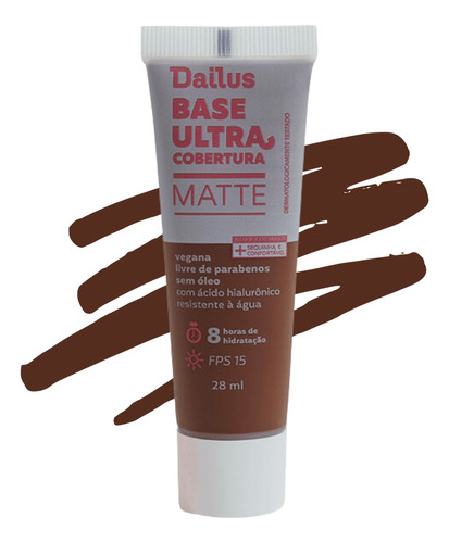 Base Líquida Ultra Cobertura Matte Fps15 - Dailus Tom D12 - Escuro