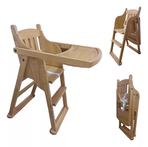 Silla Comer Bebe / Niños Madera Plegable