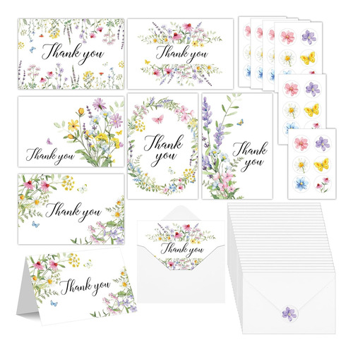 Paquete De 36 Tarjetas De Agradecimiento De Flores Silvestre