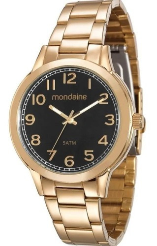 Relógio Mondaine Feminino Analógico Dourado Fundo Preto