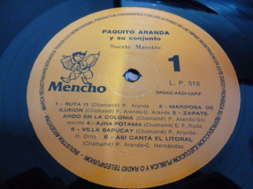 Paquito Aranda Suerte Maestro Vinilo Impecable (Usado)