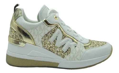 Tenis Dama Michael Kors Blanco Dorado Tacon Brillos Cuotas sin