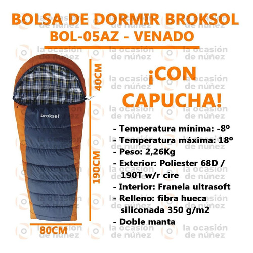 Bolsa De Dormir Broksol Venado 350 Camping Termica -8° Carpa