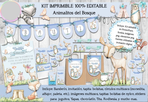 Kit Imprimible Animales Del Bosque Animalitos Cumple N51