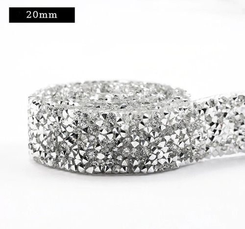 Aplique Termoadhesivo Tira Galon De Strass Plata 50cm X 2cm